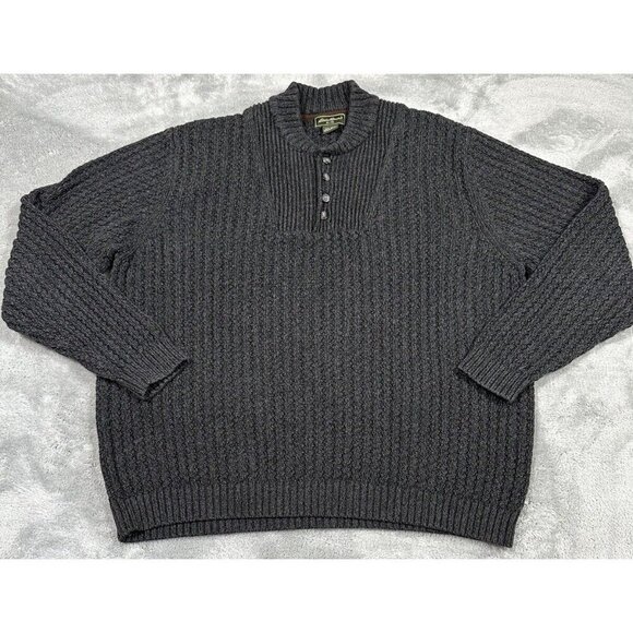 Eddie Bauer Sweater Mens Extra Large Gray Henley Cotton - Picture 1 of 8